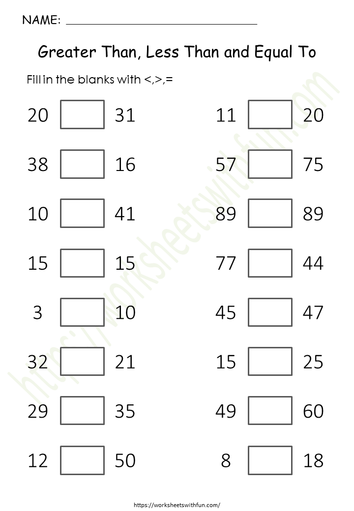 Topic Greater Than Less Than And Equal To Worksheets Mathematics 